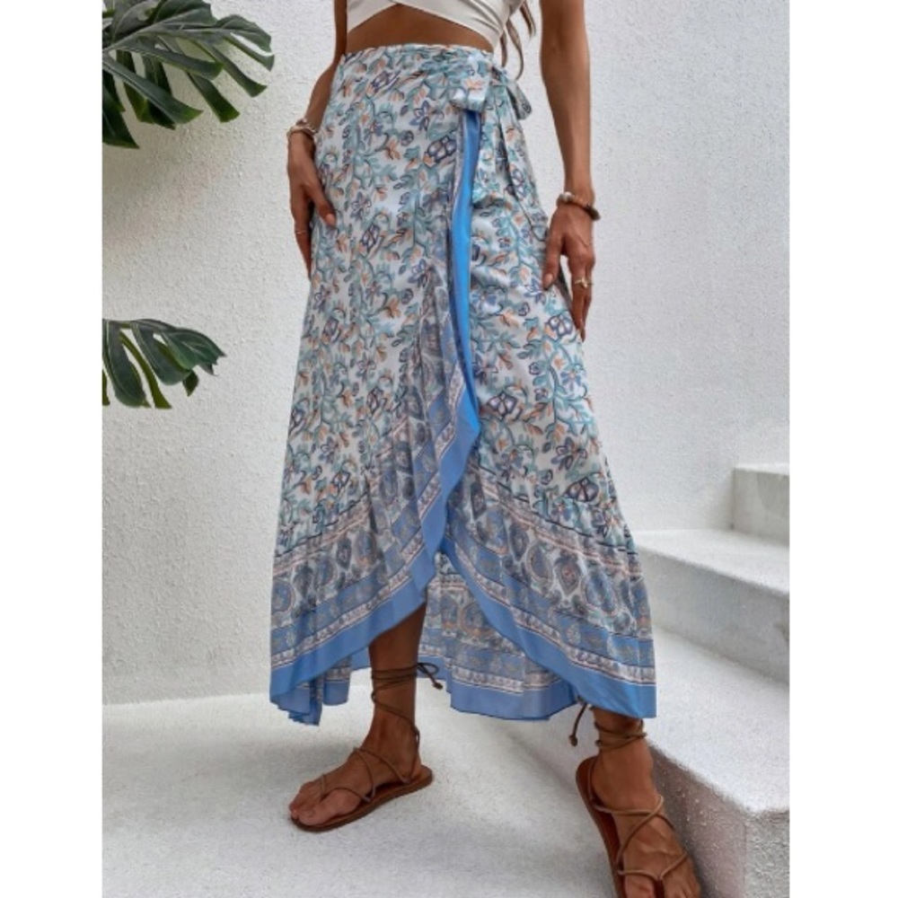 Boho floral print ruffle hem maxi skirt - Picture 2 of 7